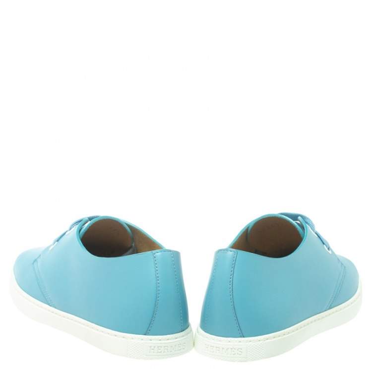 Pre Owned Hermes Blue Veau Leather One Sneakers Size 37.5