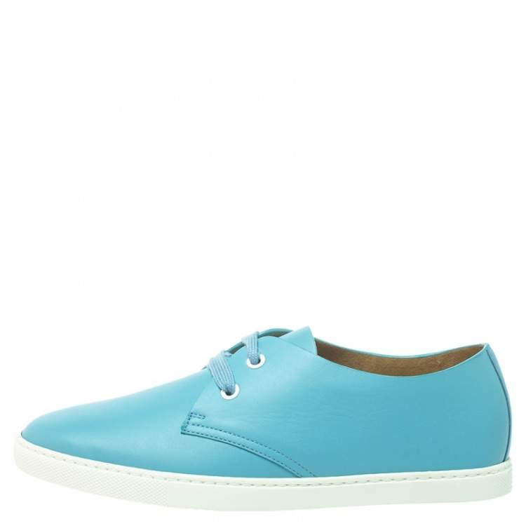 Pre Owned Hermes Blue Veau Leather One Sneakers Size 37.5