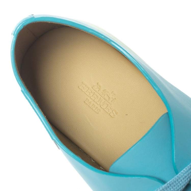 Pre Owned Hermes Blue Veau Leather One Sneakers Size 37.5