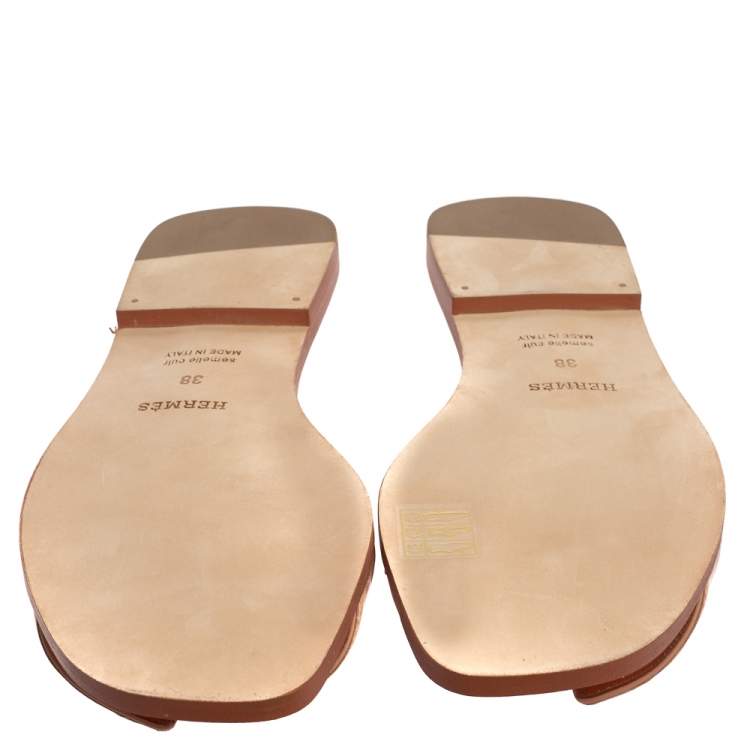Pre Owned Hermes Pink Ostrich Leather Oran Sandals Size 38