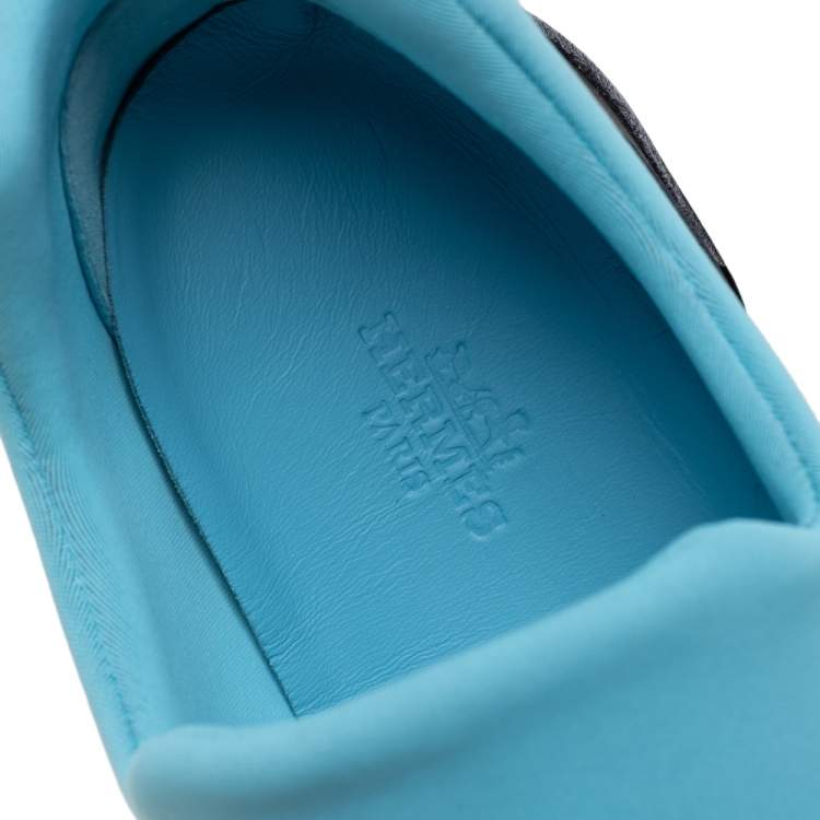 Pre Owned Hermes Blue/Black Neoprene And Suede Run Round Toe Sneakers Size 39