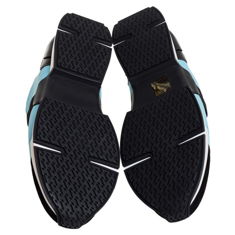 Pre Owned Hermes Blue/Black Neoprene And Suede Run Round Toe Sneakers Size 39