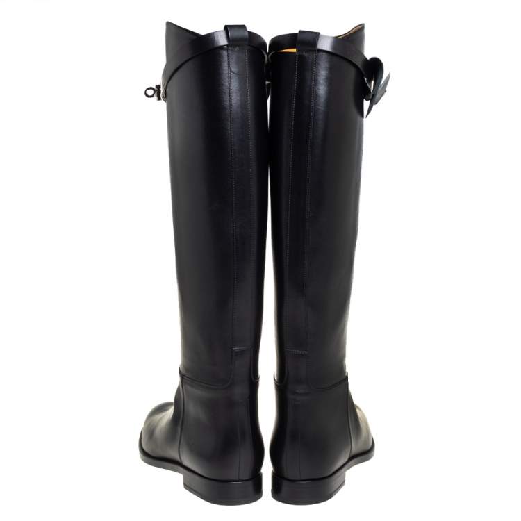 Pre Owned Hermes Black Leather Jumping Boots Size 40