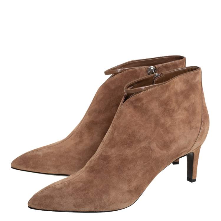 Pre Owned Hermes Brown Suede Zipper Detail Ankle Boots Size 39.5