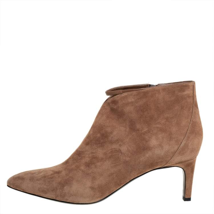 Pre Owned Hermes Brown Suede Zipper Detail Ankle Boots Size 39.5