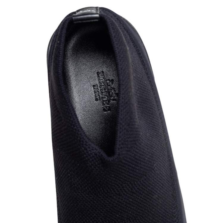 Pre Owned Hermes Black Knit Fabric Tokyo Slip On Sneakers Size 37.5