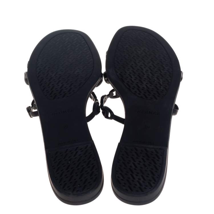 Pre Owned Hermes Black Rubber Chain Slide Sandals Size 39