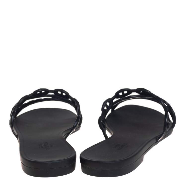 Pre Owned Hermes Black Rubber Chain Slide Sandals Size 39