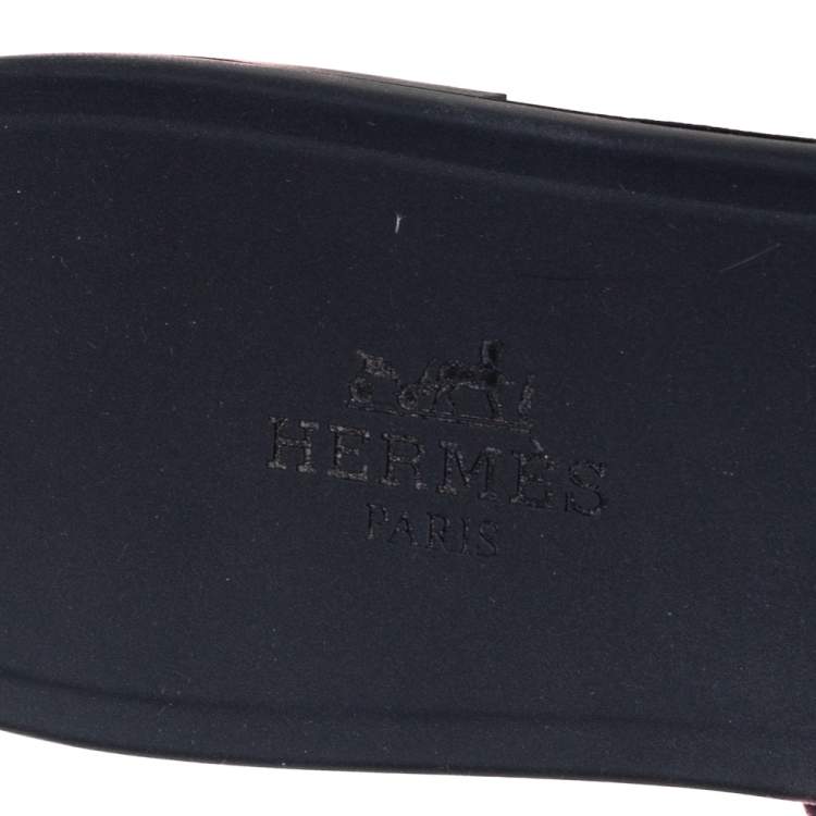 Pre Owned Hermes Black Rubber Chain Slide Sandals Size 39