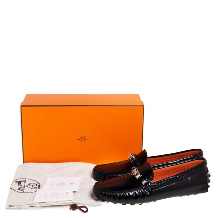Pre Owned Hermes Black Patent Leather Slip On Irving Loafers Size 37.5