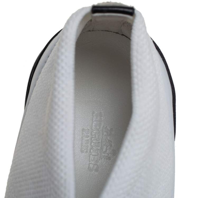 Pre Owned Hermes White Knit Fabric And Neoprene Tokyo Slip On Sneakers Size 37