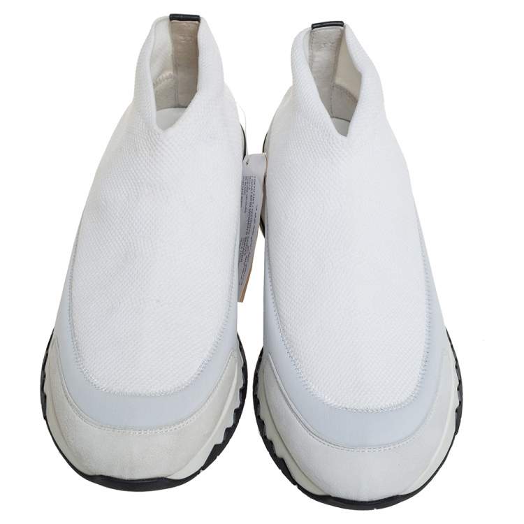 Pre Owned Hermes White Knit Fabric And Neoprene Tokyo Slip On Sneakers Size 37