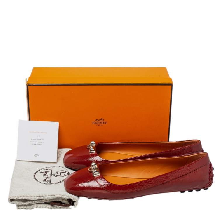 Pre Owned Hermes Brown Patent Leather Liberty Ballet Flats Size 40