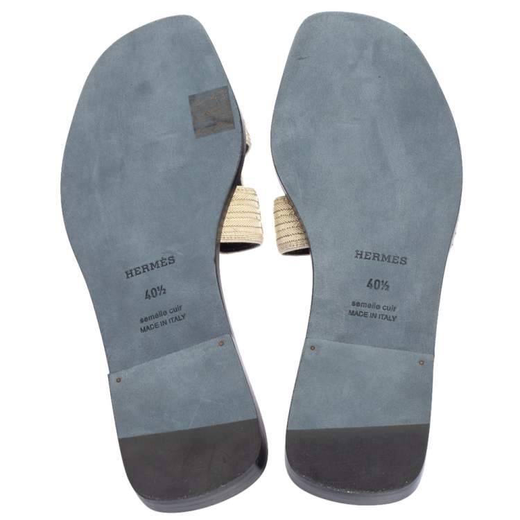 Pre Owned Hermes Cream Fabric Oran Flats Size 40.5