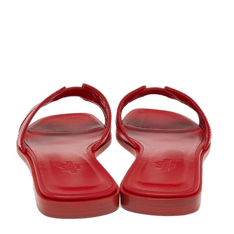Pre Owned Hermes Red Leather Oran Flat Sandals Size 38