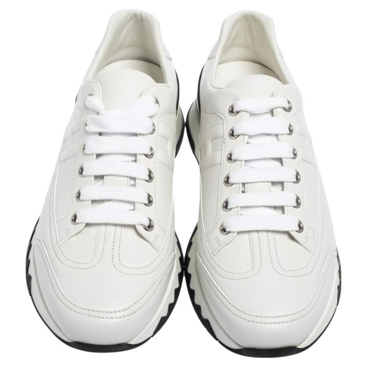 Pre Owned Hermes White Leather Low Top  Trail Sneakers Size 39