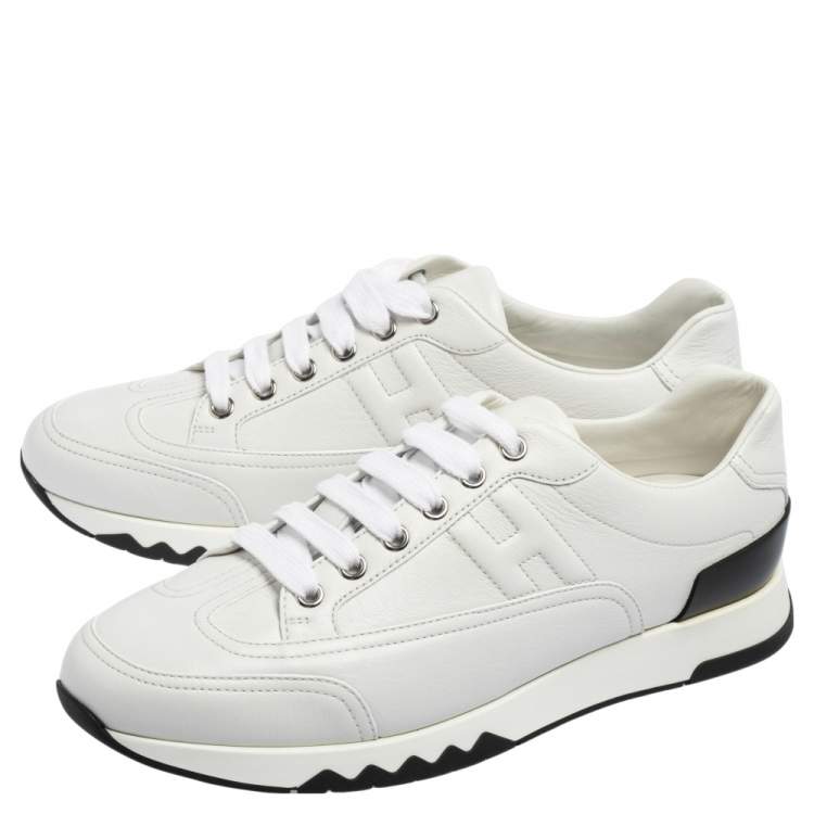 Pre Owned Hermes White Leather Low Top  Trail Sneakers Size 39