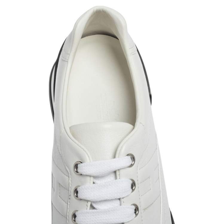 Pre Owned Hermes White Leather Low Top  Trail Sneakers Size 39