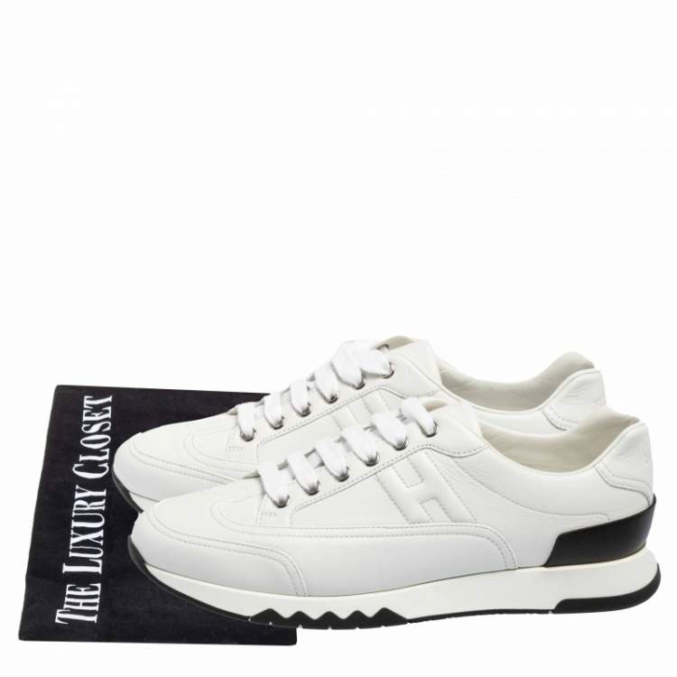 Pre Owned Hermes White Leather Low Top  Trail Sneakers Size 39