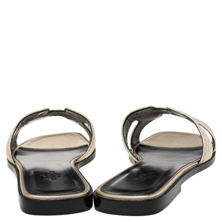 Pre Owned Hermes Gold Suede  Embellished Oran  Sandals Size 40.5