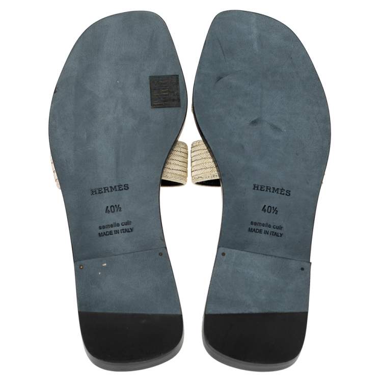 Pre Owned Hermes Gold Suede  Embellished Oran  Sandals Size 40.5
