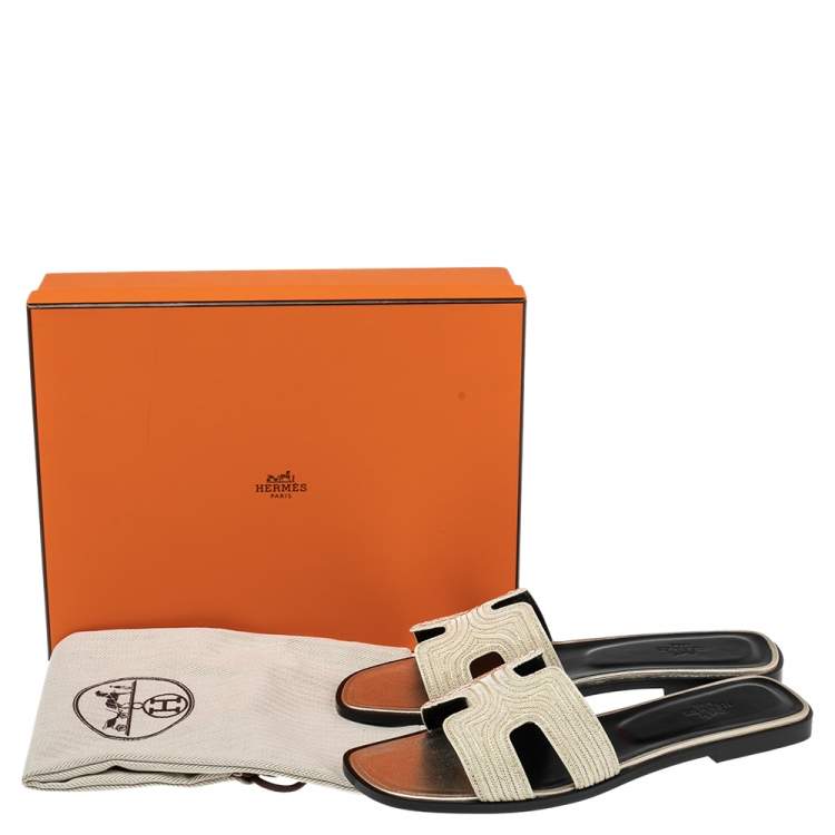 Pre Owned Hermes Gold Suede  Embellished Oran  Sandals Size 40.5