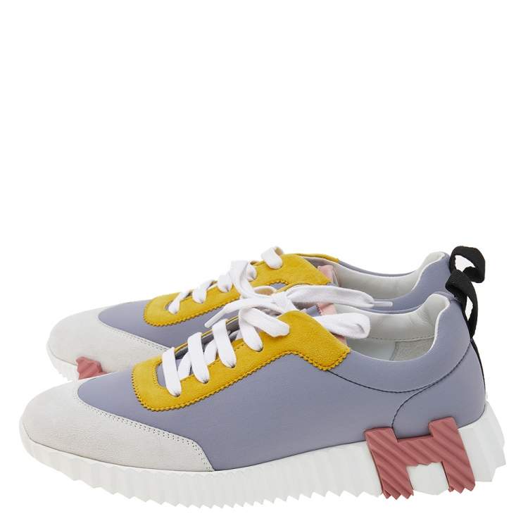 Pre Owned Hermes Multicolor Suede And Neoprene Lace Up Sneakers Size 39.5