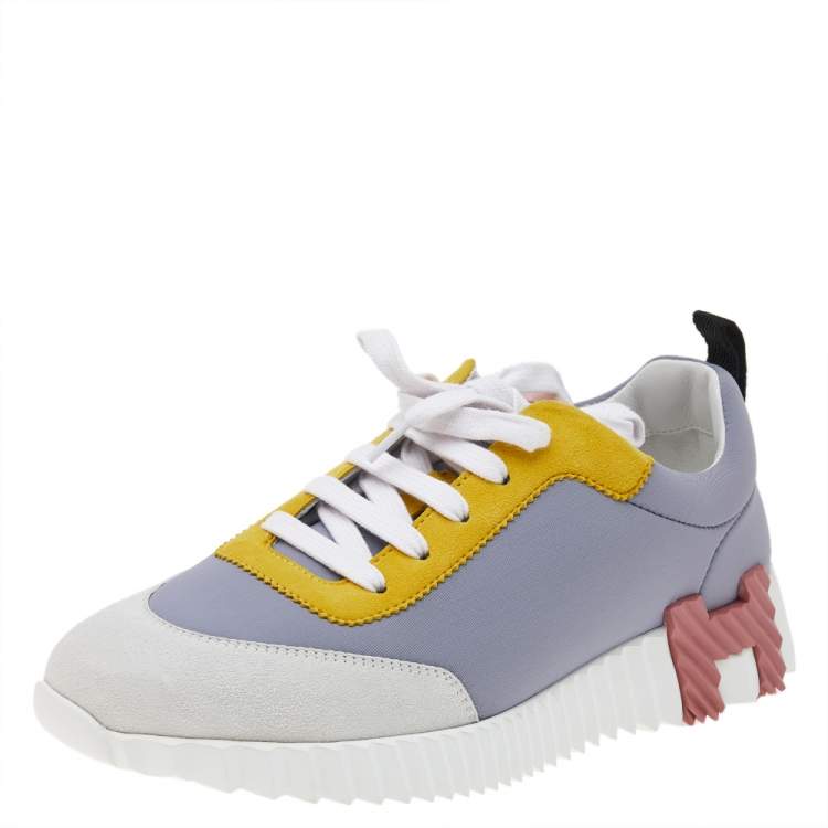 Pre Owned Hermes Multicolor Suede And Neoprene Lace Up Sneakers Size 39.5