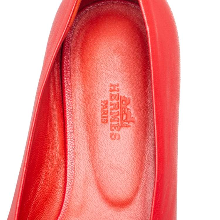 Pre Owned Hermes Red Leather Ballet Flats Size 38