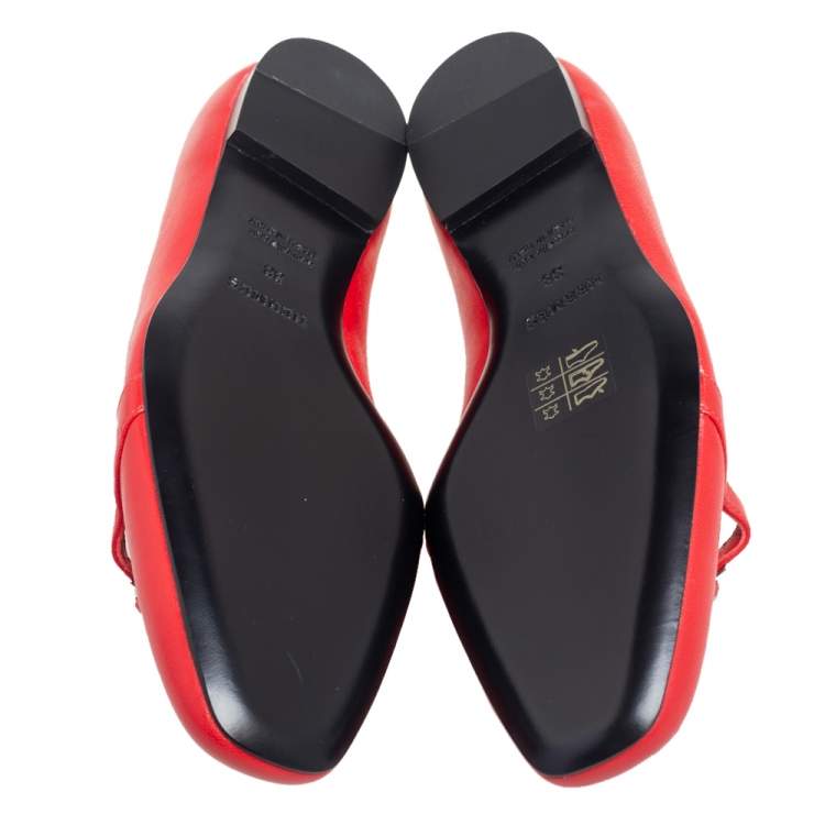 Pre Owned Hermes Red Leather Ballet Flats Size 38