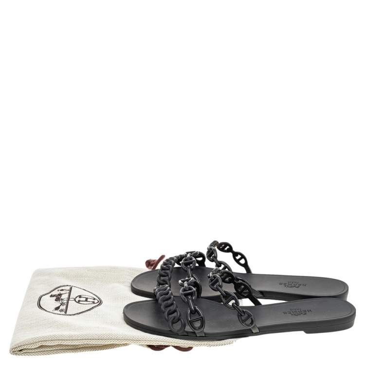 Pre Owned Hermes Black Rubber D'ancre Chaine Rivage Flat Sandals Size 36