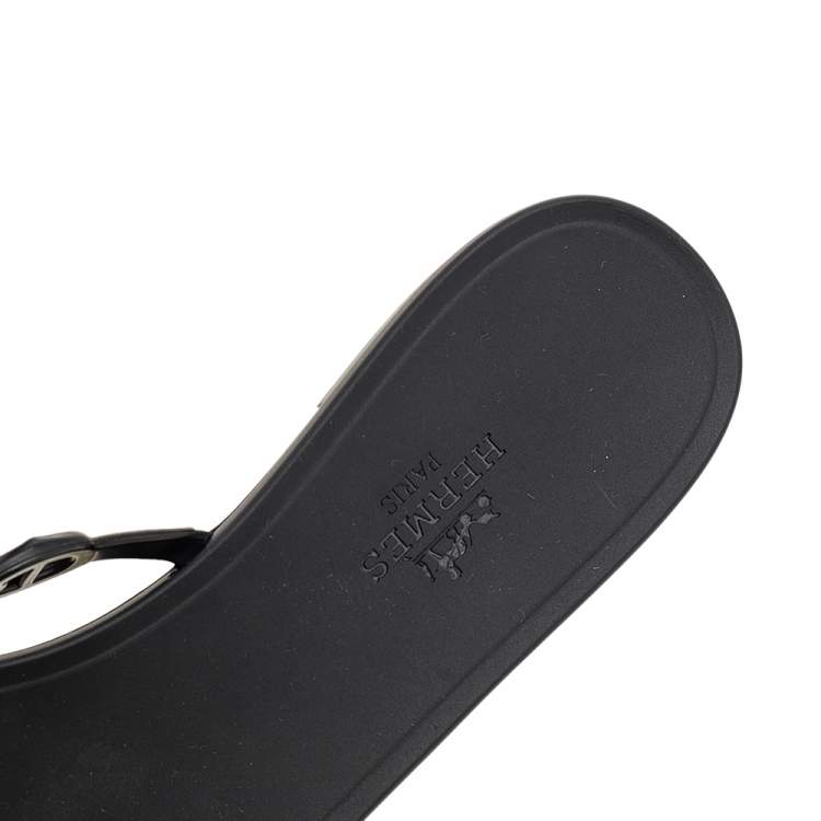 Pre Owned Hermes Black Rubber D'ancre Chaine Rivage Flat Sandals Size 36