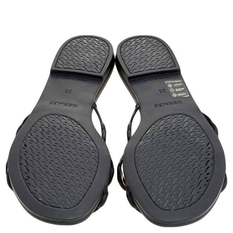 Pre Owned Hermes Black Rubber D'ancre Chaine Rivage Flat Sandals Size 36