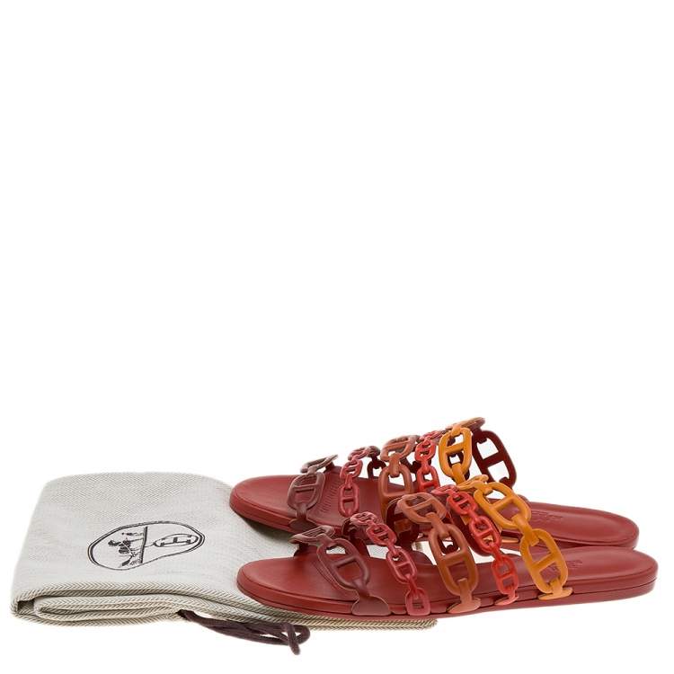 Pre Owned Hermes Multicolor Leather Thalassa Flats Size 38