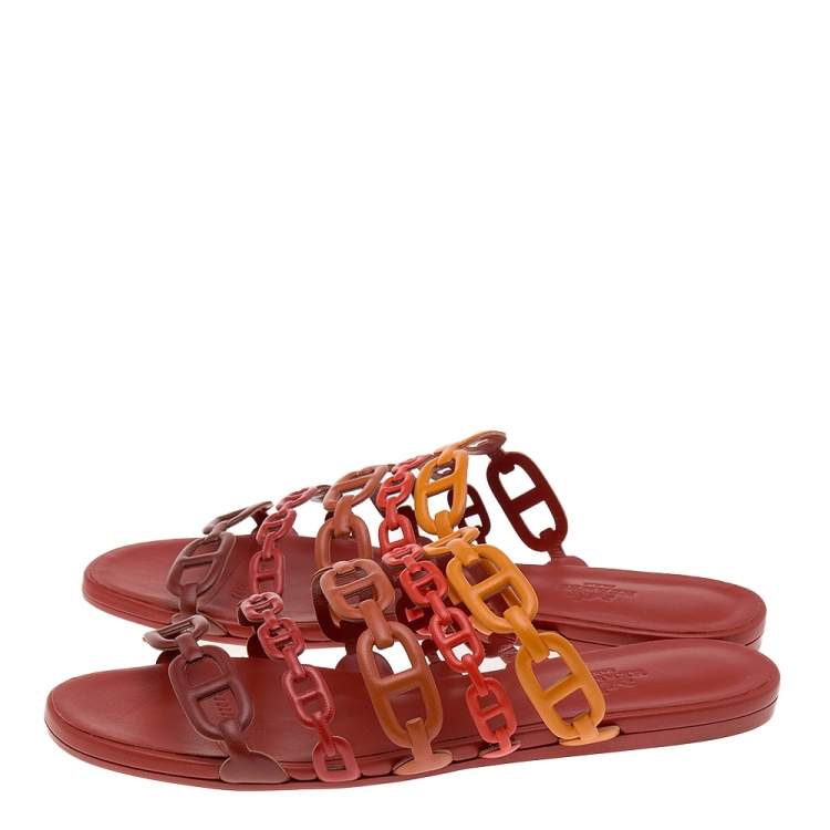 Pre Owned Hermes Multicolor Leather Thalassa Flats Size 38
