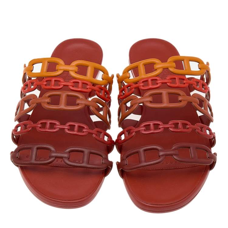 Pre Owned Hermes Multicolor Leather Thalassa Flats Size 38