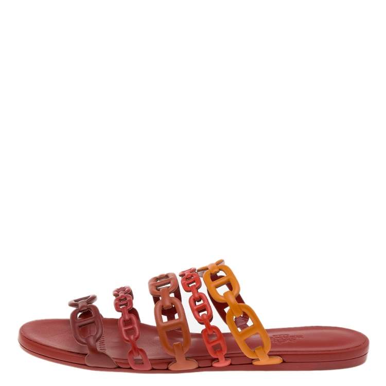 Pre Owned Hermes Multicolor Leather Thalassa Flats Size 38