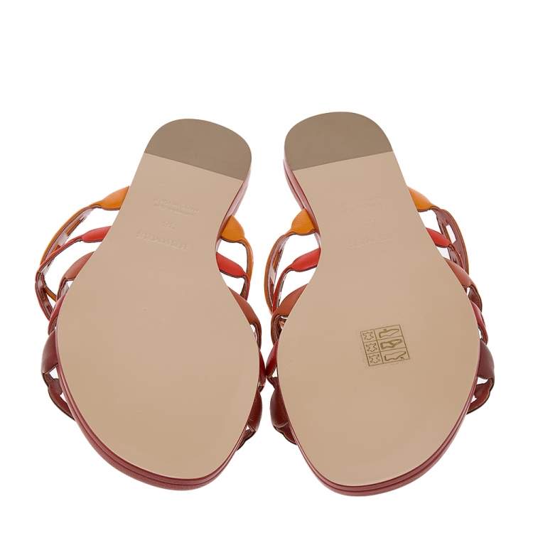Pre Owned Hermes Multicolor Leather Thalassa Flats Size 38