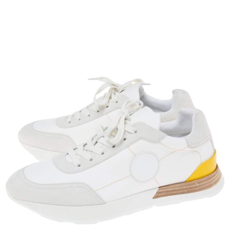 Pre Owned Hermes White/Grey Fabric And Suede Miles Lace Up Sneakers Size 39