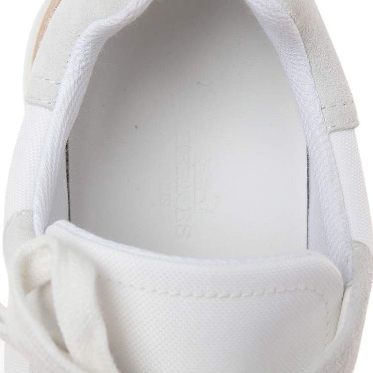 Pre Owned Hermes White/Grey Fabric And Suede Miles Lace Up Sneakers Size 39