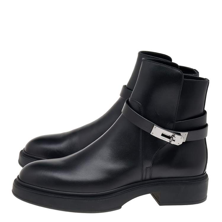 Pre Owned Hermes Black Leather Veo Ankle Boots Size 40