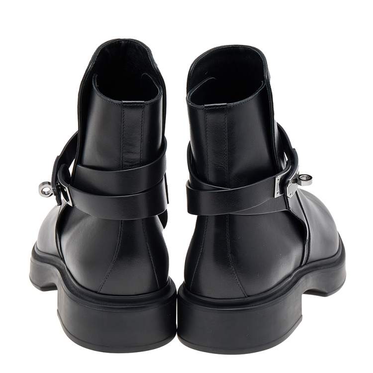 Pre Owned Hermes Black Leather Veo Ankle Boots Size 40