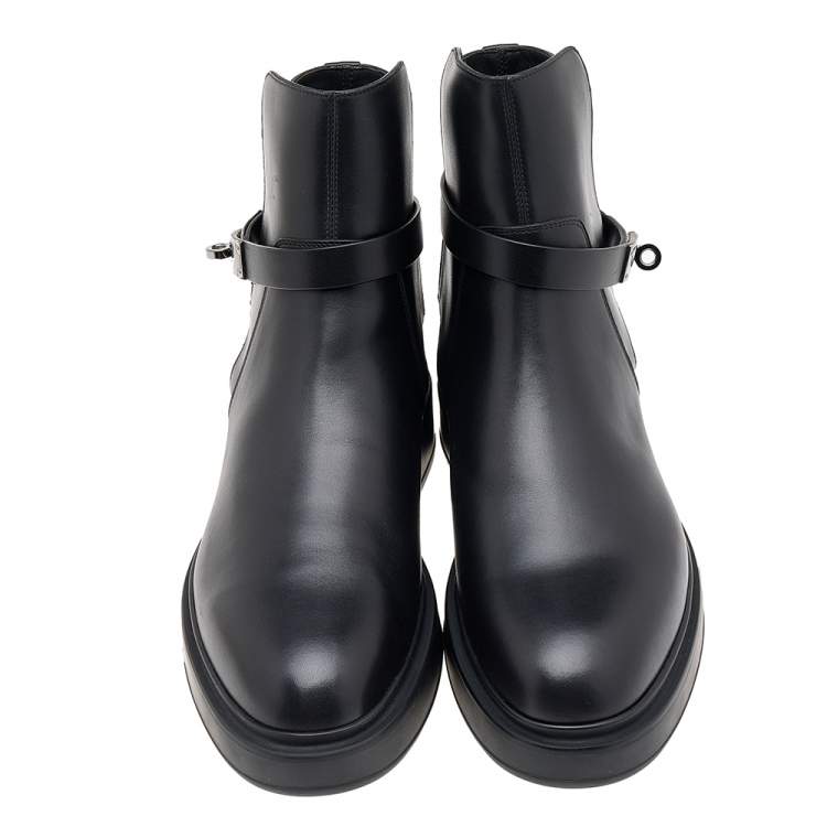 Pre Owned Hermes Black Leather Veo Ankle Boots Size 40