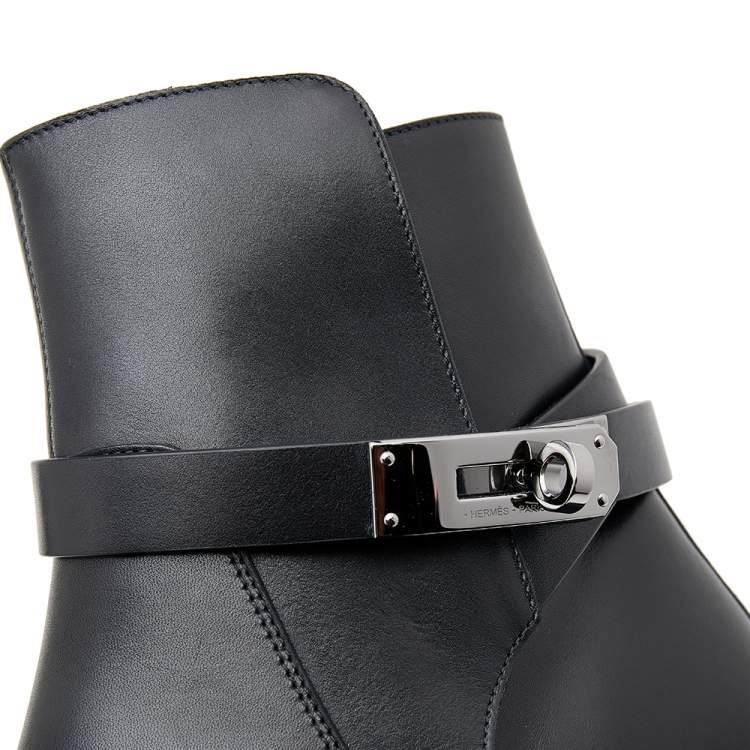 Pre Owned Hermes Black Leather Veo Ankle Boots Size 40