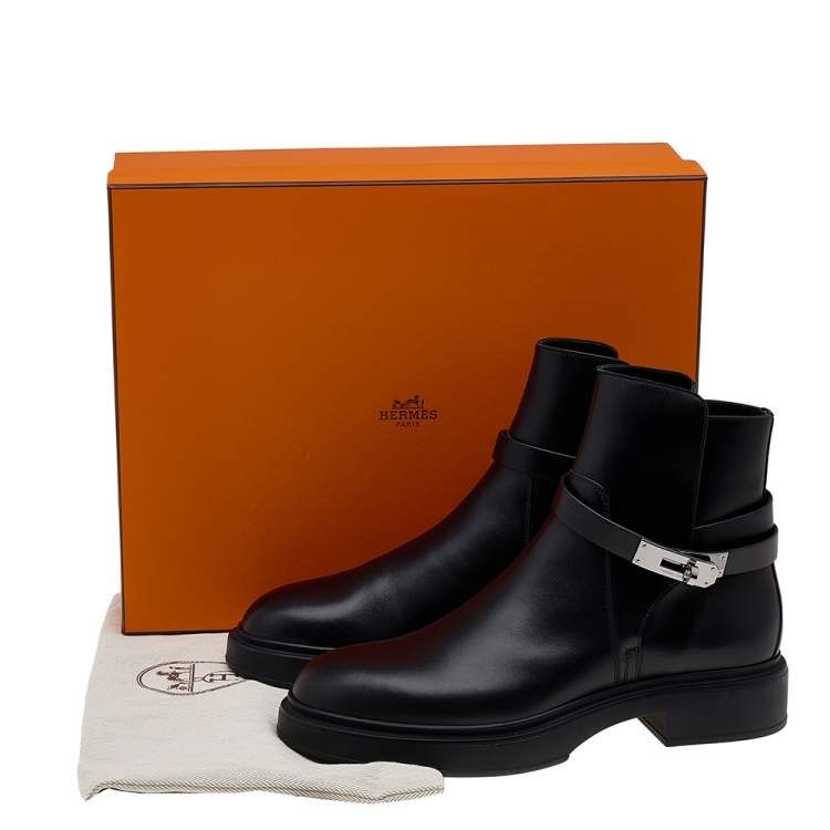 Pre Owned Hermes Black Leather Veo Ankle Boots Size 40
