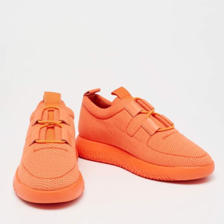 Pre Owned Hermes Orange Leather And Neoprene Low Top Sneakers Size 38