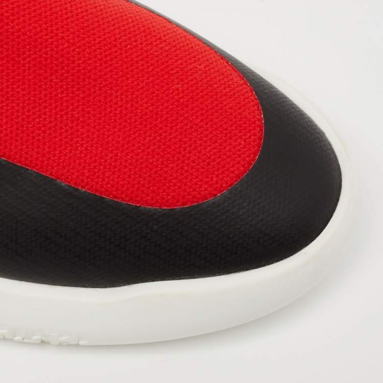 Pre Owned Hermes  Red/Black Fabric And Leather High Top Sneakers Size 37