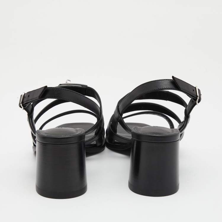 Pre Owned Hermès Black Leather Eve Sandals Size 39