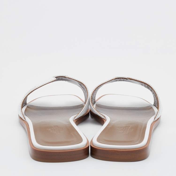 Pre Owned Hermes White Leather Oran Flat Slide Sandals Size 39