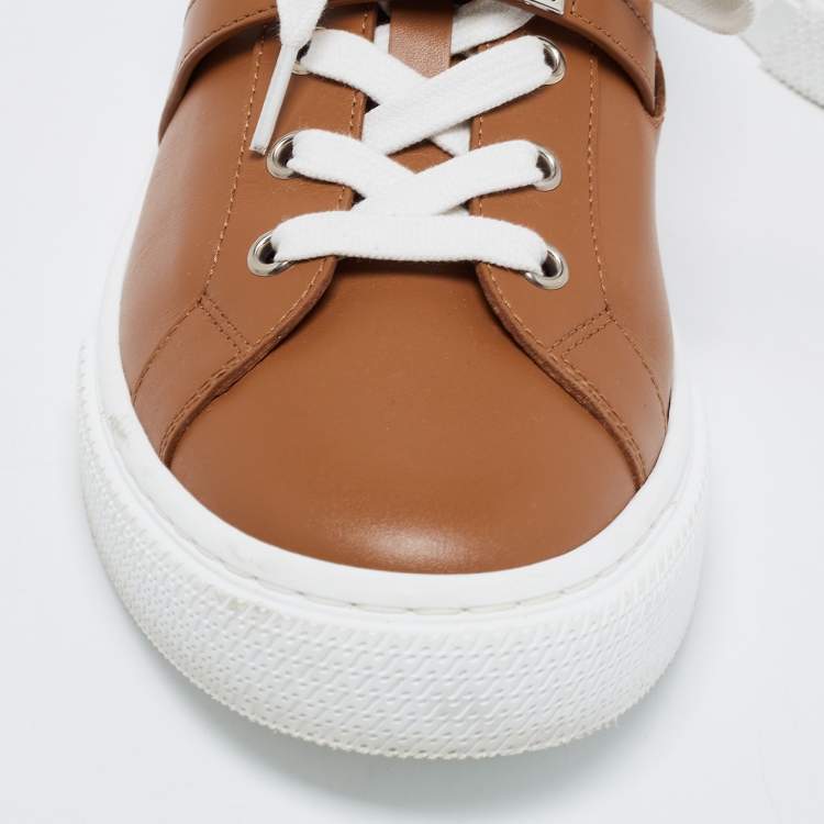 Pre Owned Hermes Tan Leather Day Low-Top Sneakers Size 38.5
